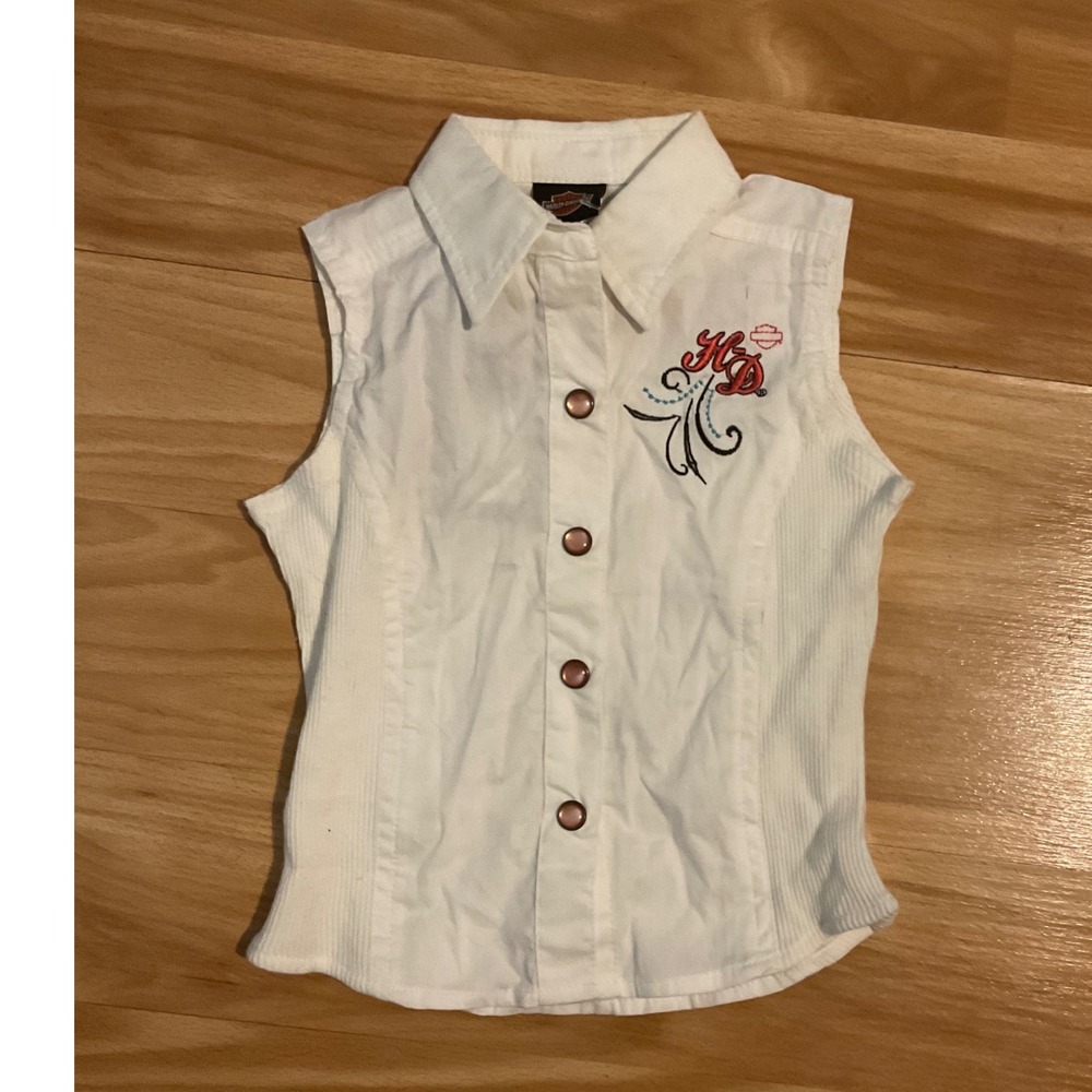 Nwt Baby Girl White Sleeveless Harley Davidson Button Up‎ Shirt 18 Months